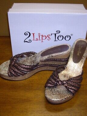 2 Lips Too Metallic Bronze Braided Wedge Mules